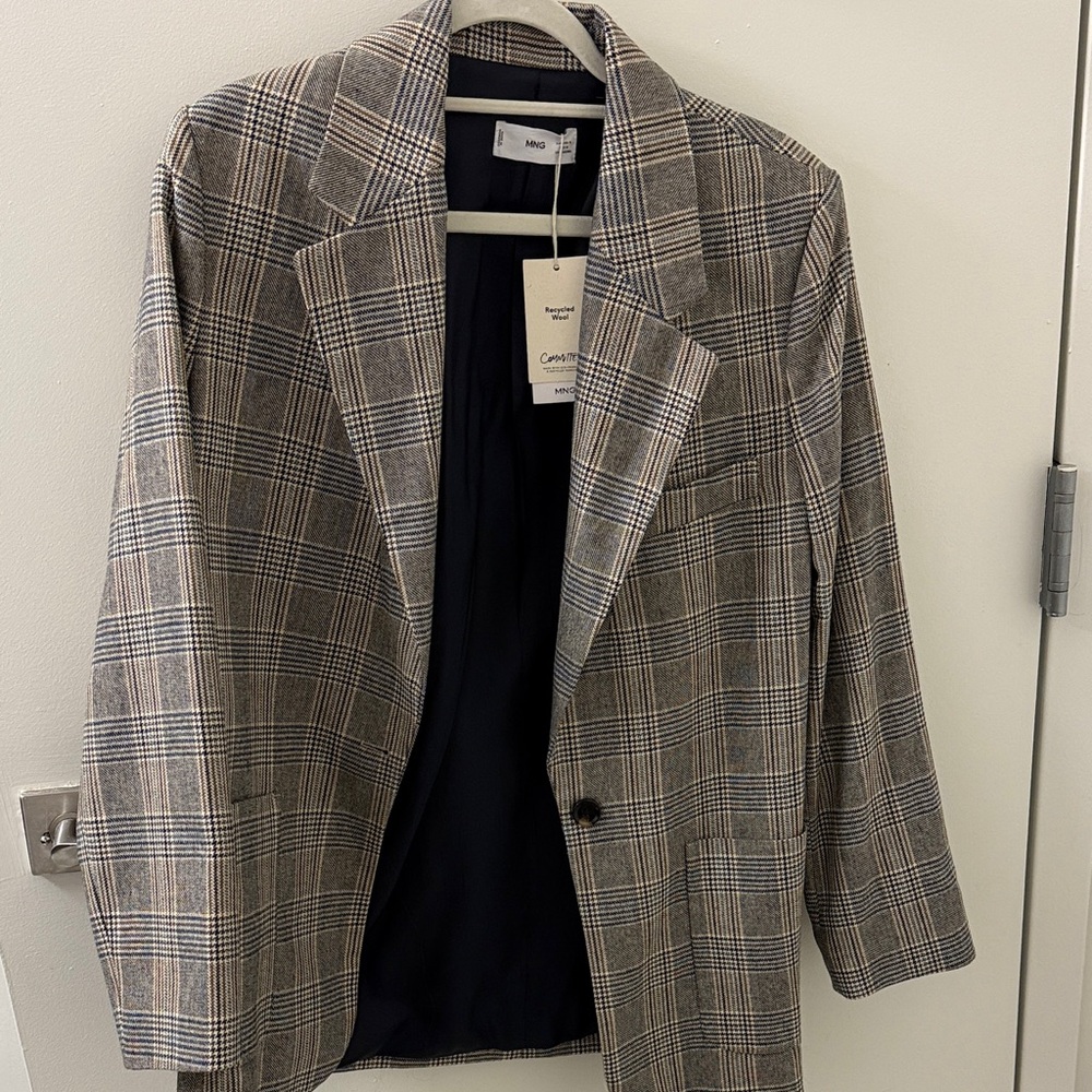 Mango Gray Plaid Blazer